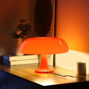 Orange Mushroom Lamp, Mid Century Modern Table Lamp for Bedroom, Minimalist Mushroom Decor Bedside Small Lamps, 2700K(Bulb Included, Plug Powered)