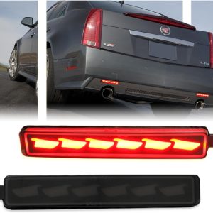 Upgraded 2 PCS Smoked LED Rear Bumper Reflector Light for 2008-2013 Cadi-llac CTS/CTS-V, Rear Turn Signal Lamps LED Tail Brake rear Fog Lamp OEM Replacement