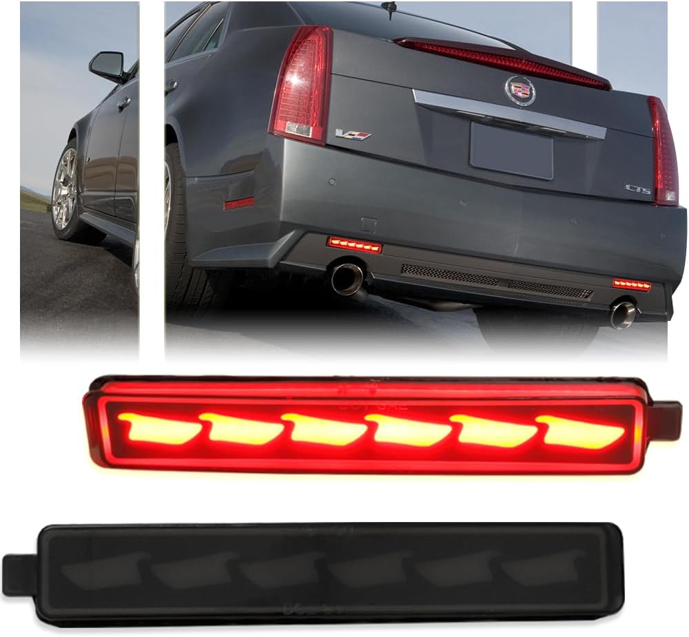 Upgraded 2 PCS Smoked LED Rear Bumper Reflector Light for 2008-2013 Cadi-llac CTS/CTS-V, Rear Turn Signal Lamps LED Tail Brake rear Fog Lamp OEM Replacement