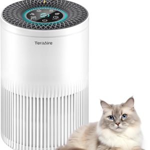 Air Purifiers for Bedroom Home, Air Purifier with PM 2.5 Air Quality Monitor Cover Up to 1235 Ft², Air Filter Cleaner with 5 mode Light, Sleep Mode, Timer, Fragrance Sponge for Smoke, Odor, Dander
