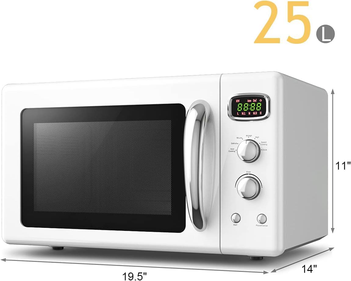 MAT EXPERT 0.9 Cu.ft Microwave Countertop, Digital Timing & 5 Micro Power, 25L Small Microwave w/Glass Turntable & 6 Preset Buttons, Delayed Start Function, 900W Mini Microwave w/Child Lock - Image 9