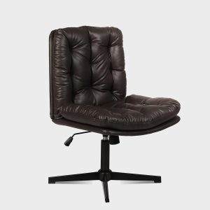 Adjustable Swivel Armless Home Office Desk Chair L Shape, Criss Cross Chair with Lumbar Support for Small Space, Home, Office, Dressing Room, Bedroom(Dark Cocoa)