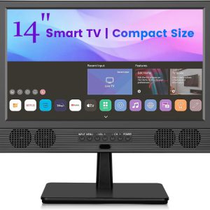 Feihe 14 Inch Small Smart TV, HD LED Flat Screen Smart Television with ATSC Tuner/HDMI/USB/AV for Kitchen, RV, Camper, Bedroom or On-The-Go Entertainment