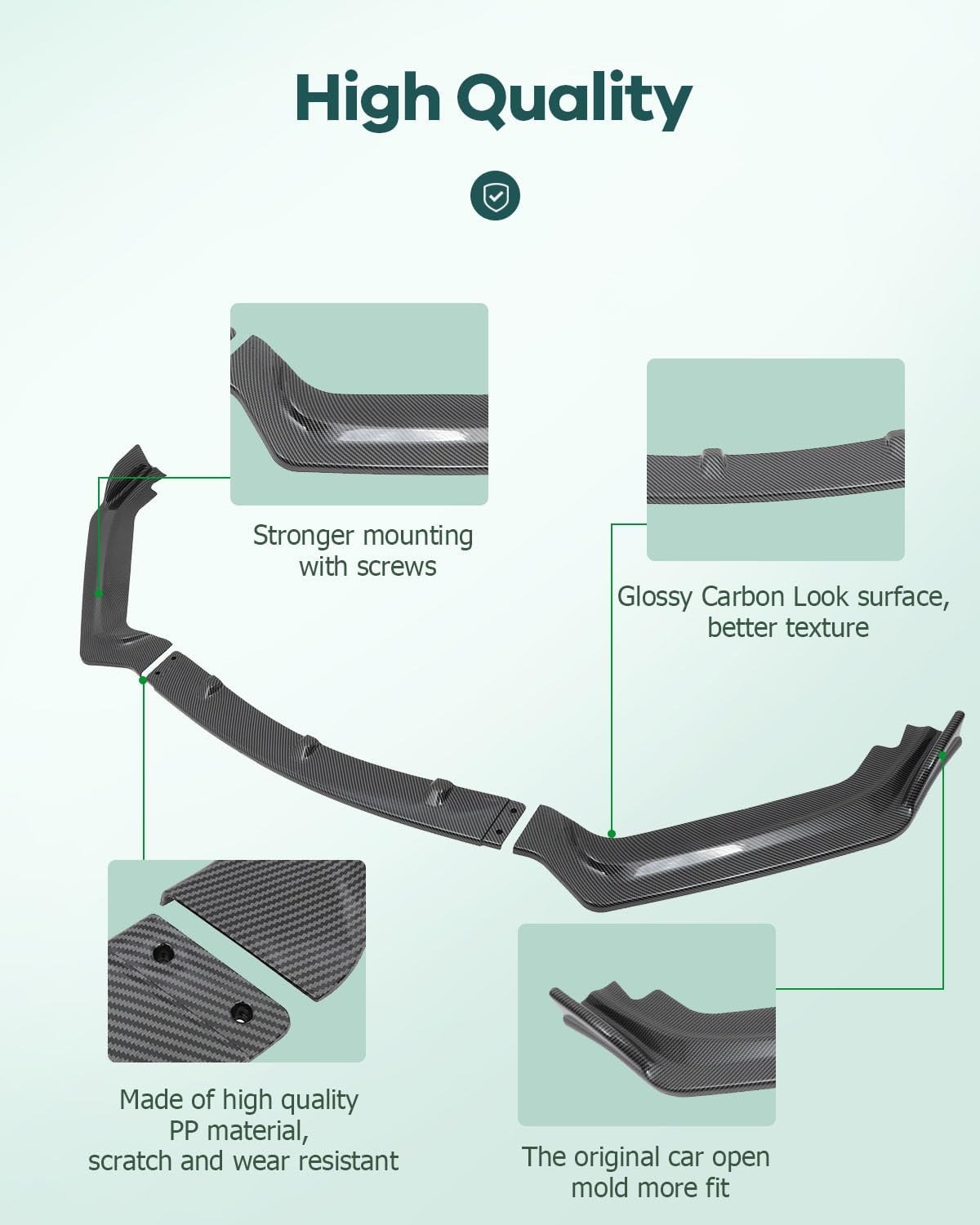 SCITOO Front Lip Spoiler Fits for 2017-2020 for Infiniti Q60 Coupe Glossy Carbon Look V Style Front Bumper Lip - Image 5