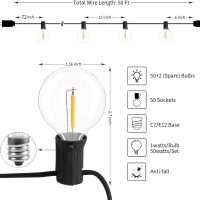 Brightown Led String Lights Outdoor 55Ft G40 Patio Lights with 52 Led Shatterproof Bulbs(2 Spare), Waterproof Led Globe Hanging Lights for Backyard Porch Bistro Balcony Decor, E12 Socket, 2200K - Image 6