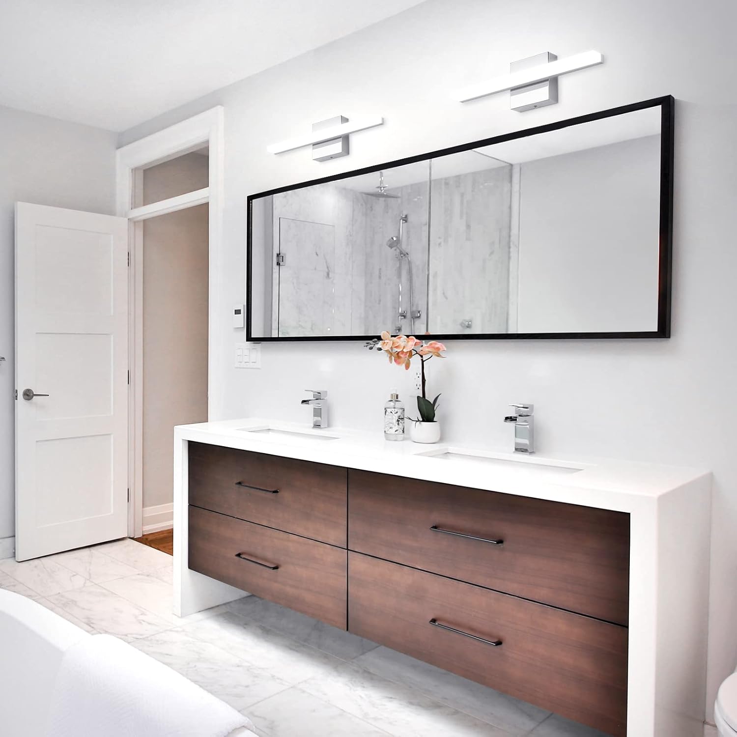 Combuh Modern Bathroom Light Fixtures Over Mirror, 16 Inch IP44 9W Chrome Vanity Light Bar for Bathroom, Wall Light Fixtures Cool White 6000K - Image 2