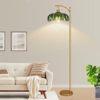 Glass Floor Lamp for Living Room,Bedroom,Gold Dimmable Standing Lamp with Remote,Mid Century Modern Brass Tall Lamp Boho Vintage Retro Floor Lamps Arc Green Flower Floor Light Lamp Bohemian - Image 8