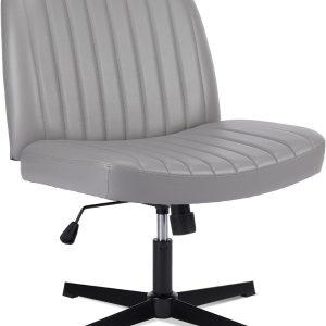 Criss Cross Chair, Armless Desk Chair Wide Seat for Home Office Vanity, No Wheels, Height Adjustable, 360° Swivel, Grey