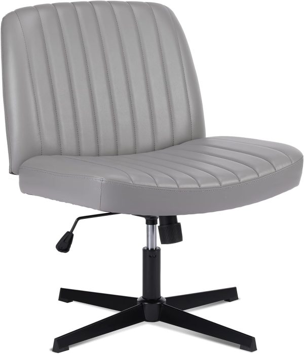 Criss Cross Chair, Armless Desk Chair Wide Seat for Home Office Vanity, No Wheels, Height Adjustable, 360° Swivel, Grey