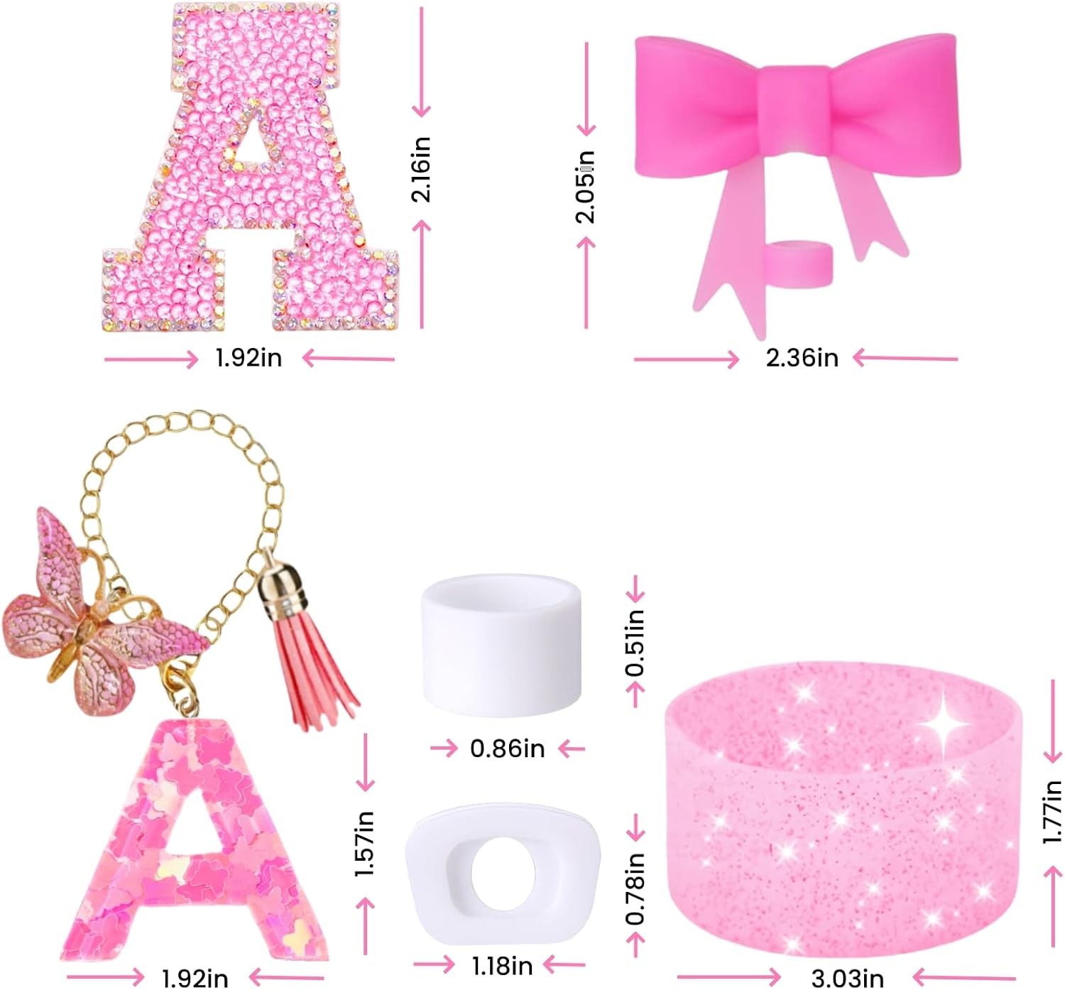 6PCS Pink Stanley Cup Accessories Set, Initials Decorations for Stanley Cup 30oz 40oz, Includes Bow Straw Topper, Handle Charm, Letter Sticker, Silicone Boot, Spill Proof Stopper (Letter V) - Image 7