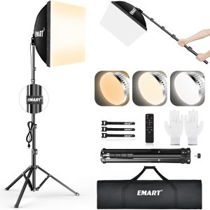 EMART Softbox Lighting Kit, 16"X16" Soft Box, 3000K-6000K 85W LED Bulbs with Remote, 65" Tripod, Professional Softbox Photography Lighting Kit for Studio Lights, Portrait, Video Recording(1PACK)