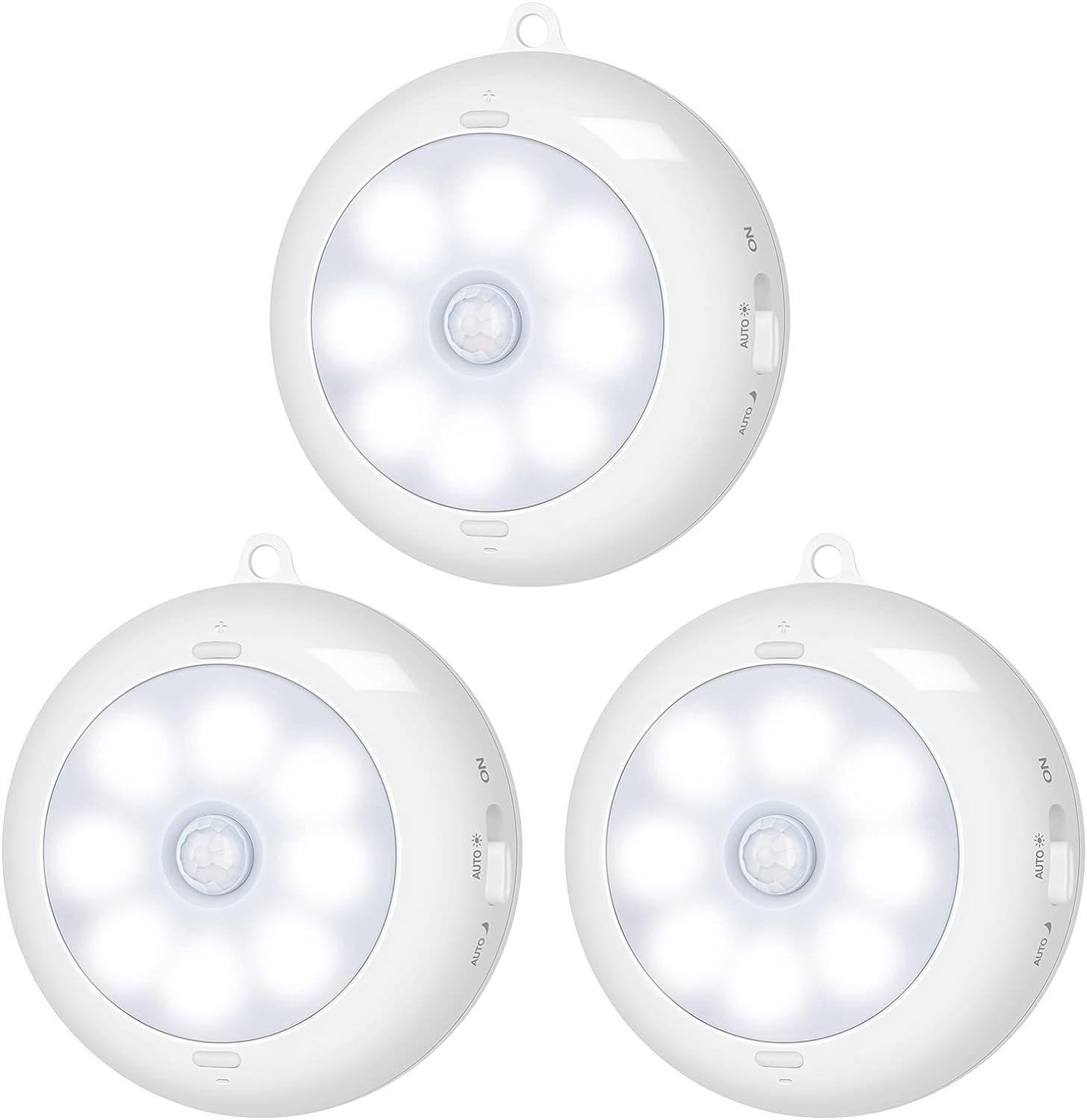 BLS Motion Sensor Light Indoor, LED Night Light Closet Lights, Under Cabinet Battery Powered Ceiling Lights, AA Battery Operated Stick on Wireless Puck Lights for Wall, Step, Stair, Dimmable (3 Pack)