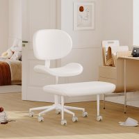 Upgraded Cross Legged Office Chair with Wheels, ADHD Chair for Adults, Wider Height Adjustable Backrest and Seat, Meditation Chair, Ergonomic & Yoga Office Chair, PU Leather, Beige, White - Image 6