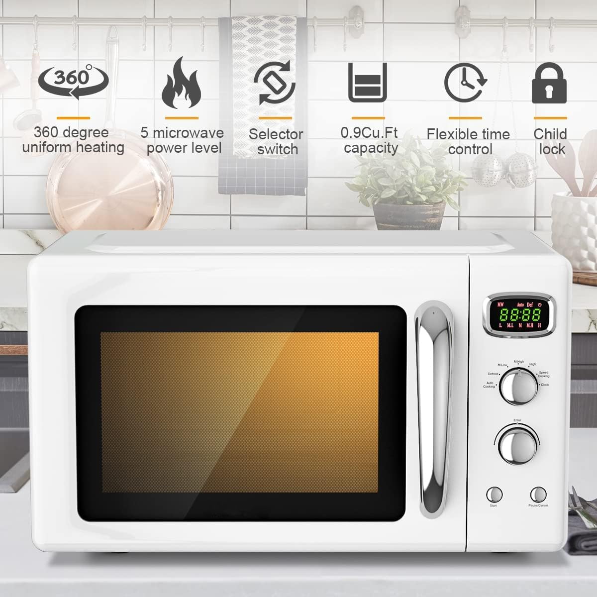 MAT EXPERT 0.9 Cu.ft Microwave Countertop, Digital Timing & 5 Micro Power, 25L Small Microwave w/Glass Turntable & 6 Preset Buttons, Delayed Start Function, 900W Mini Microwave w/Child Lock - Image 4