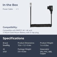 SMALLRIG D-TAP to BMPCC 4K/6K Coiled Power Cable Suitable for Blackmagic Pocket Cinema Camera 4K / 6K for V Mount Gold Mount Battery, Weipu SF6 2 Pin Female to P Tap, 15 inch - 47 inch Length - 4761 - Image 8