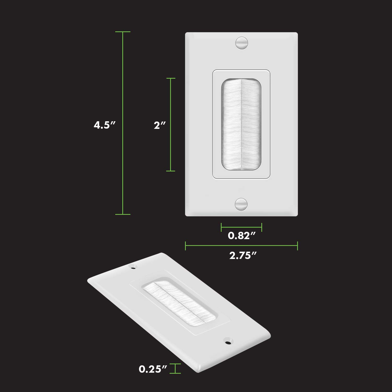 TOPGREENER 6 Pack Bristled Brush Wall Plate Multimedia Pass-Through Insert for Low Voltage Cables, HDMI Cables, Coaxial Cables, Speaker Wires, Home Theater Systems, Size 1-Gang 4.50" x 2.75", White - Image 5