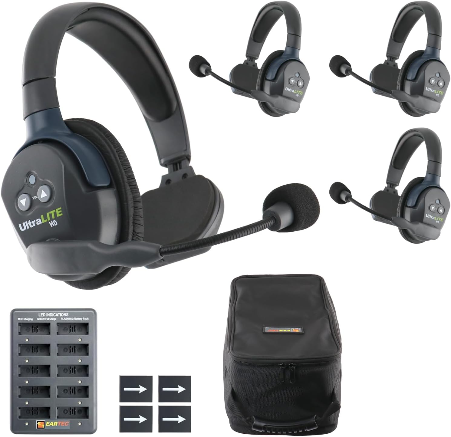 EARTEC UL4S Ultralite-HD 4-Person Full Duplex Wireless Intercom Headset Communication System, Single Ear Headsets, Up to 1000ft Range, U.S. Company