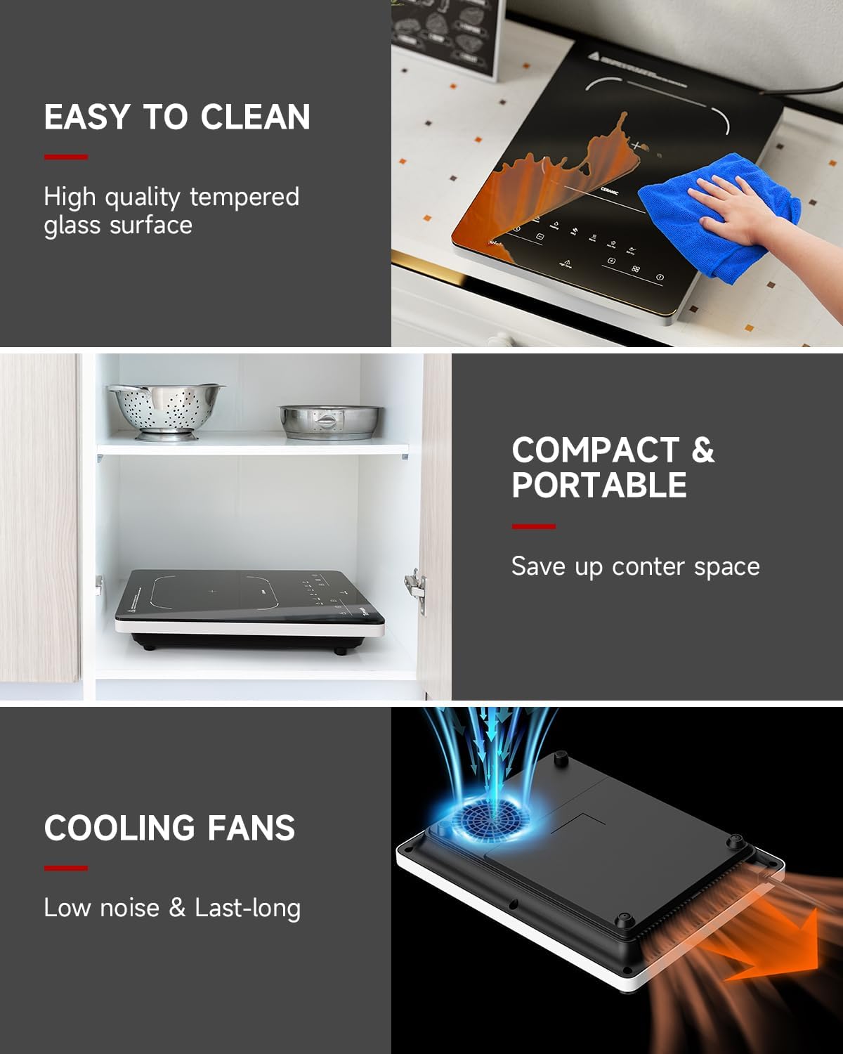 Portable Electric Stove,110V Single Burner Electric Cooktop, Countertop Burner Hot Plate with 6 Preset Functions,10 Power Levels,LED Touch Control, Child Lock &Timer - Image 4