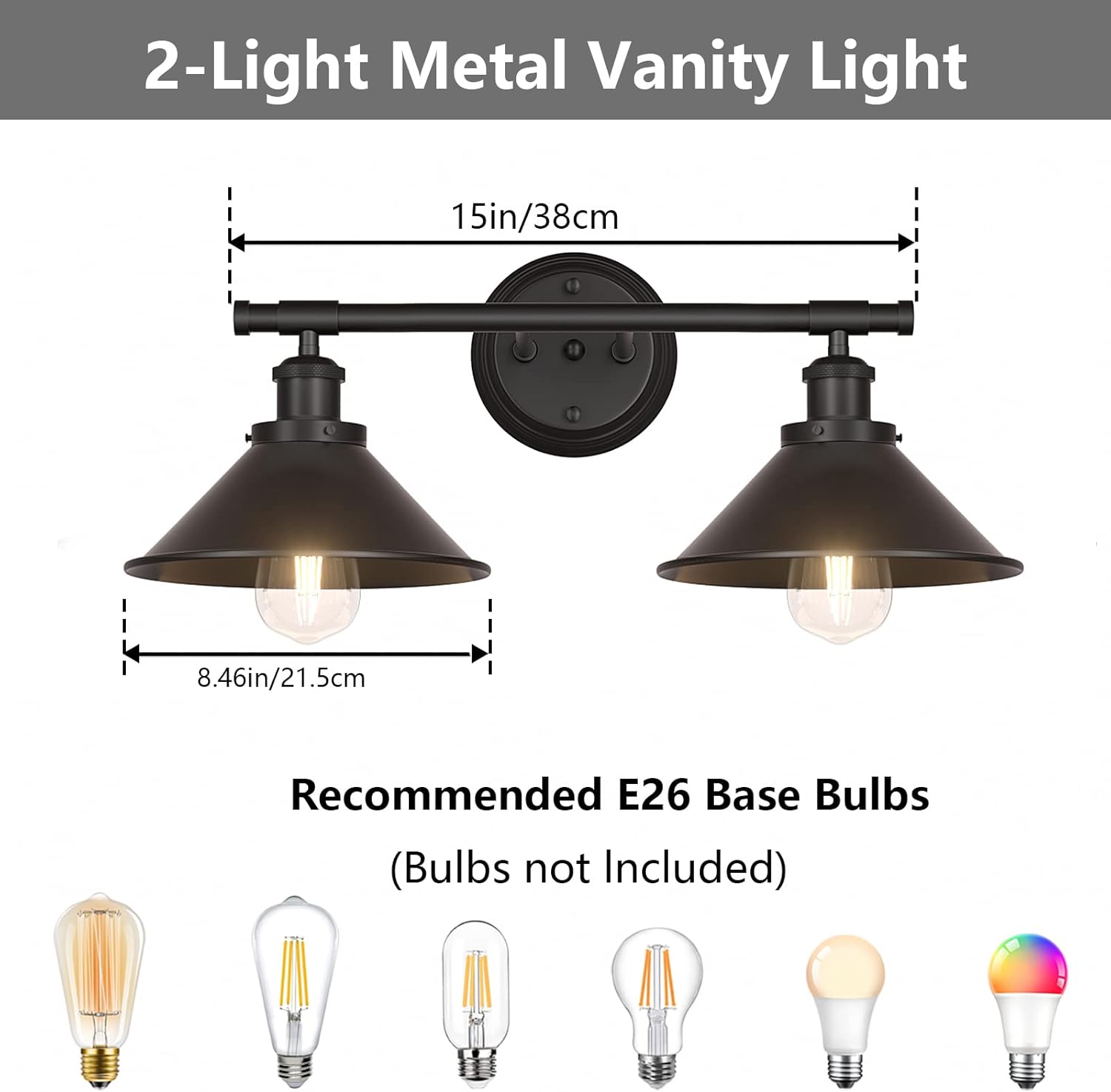 Licperron Black 2-Light Vanity Wall Sconce Lighting, Farmhouse Bathroom Wall Light Fixtures Over Mirror, Industrial Rustic Indoor Bathroom Vanity Lights for Cabinet Dressing Table Living Room - Image 2