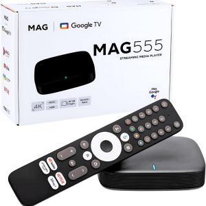 Raxxio MAG555 Google TV Box – 4K HDR Android TV Media Player with Google TV OS, Dual-Band Wi-Fi, Bluetooth 5.0, and Voice Remote with Google Assistant