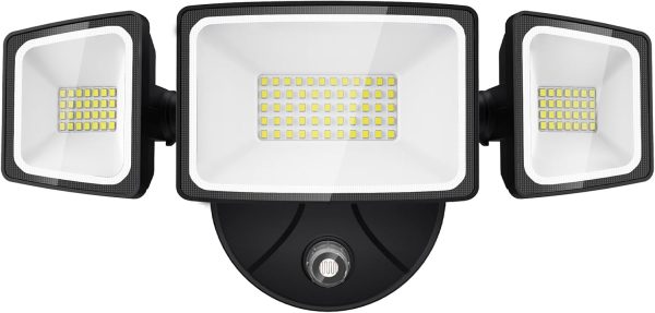 Onforu 55W LED Dusk to Dawn Flood Lights, 6000LM Black Exterior Security Outdoor Lighting,IP65 Waterproof Outdoor 3 Adjustable Heads Photocell Light Fixture,6500K Floodlight for Garage,Patio,Yard