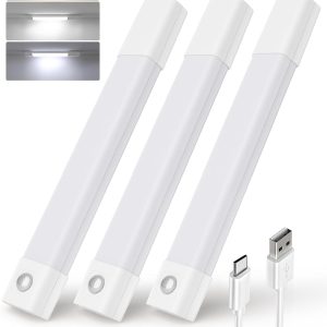 EZVALO 3 Pack 7” Motion Sensor Light Indoor, Wireless Under Cabinet Lighting, 30 LED Rechargeable Closet Lights, Dimmable, 3 Color Temperatures, Counter Lights for Wardrobe, Pantry, Bedroom, Kitchen