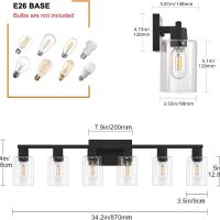 6 Light Bathroom Vanity Light, Matte Black Vanity Light Fixtures, Large Vanity Lights for Bathroom, Farmhouse Light Fixtures with Clear Glass Shade for Bathroom Over Mirror - Image 3