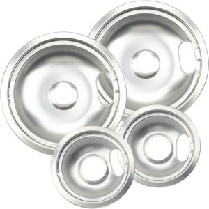 4 Pack (2) 6" & (2) 8" Electric Stove Burner Covers, Replacement Chrome Drip Pans for Whirlpool W10278125 W10196405 W10196406