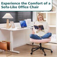 Criss Cross Chair with Wheels, Ergonomic Armless Swivel Comfy Vanity Seat, Wide Back Support and Adjustable Height for Home Office Bedroom Computer Gaming Makeup, Pink Velvet - Image 5