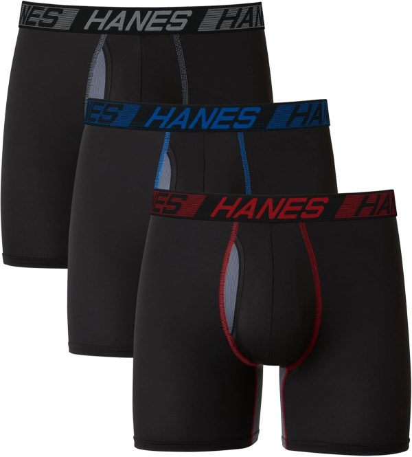 Hanes Men's Anti-Chafing Underwear, 3 Pairs, Cool & Breathable Cotton Pouch Underwear, Moisture-Wicking Boxer Briefs