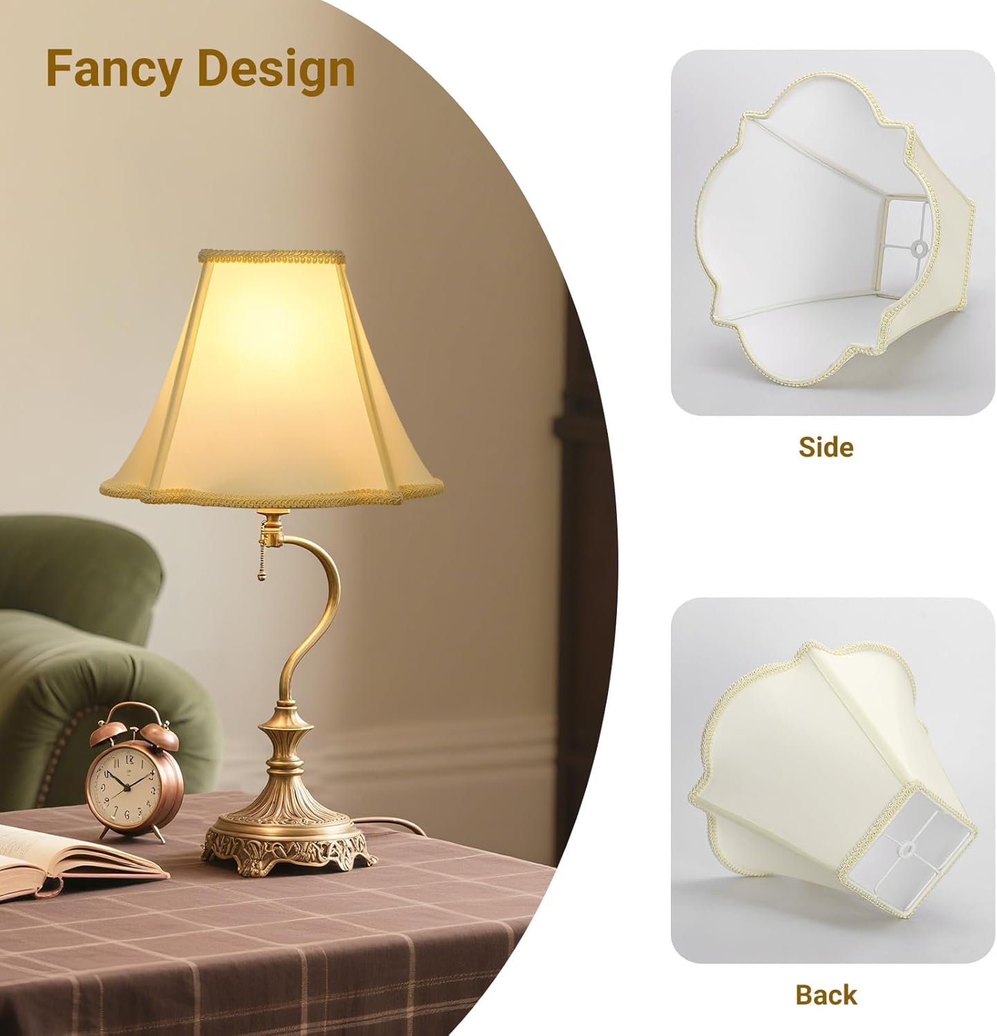Bell Lamp Shades Set of 2, Cream Fancy Square Lamp Shade with Petal Edge Braid, 5.1" x 12.6" x 9.1" Lampshades for Table Lamps Floor Lamps, Spider, Harp Holders Included, Assembly Required - Image 7