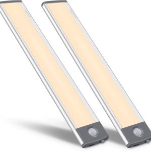 30-LED Motion Sensor Cabinet Light,Under Counter Closet Lighting, Wireless USB Rechargeable Kitchen Night Lights,Battery Powered Light for Wardrobe,Cabinet,Cupboard（Warm Light）-2Pack
