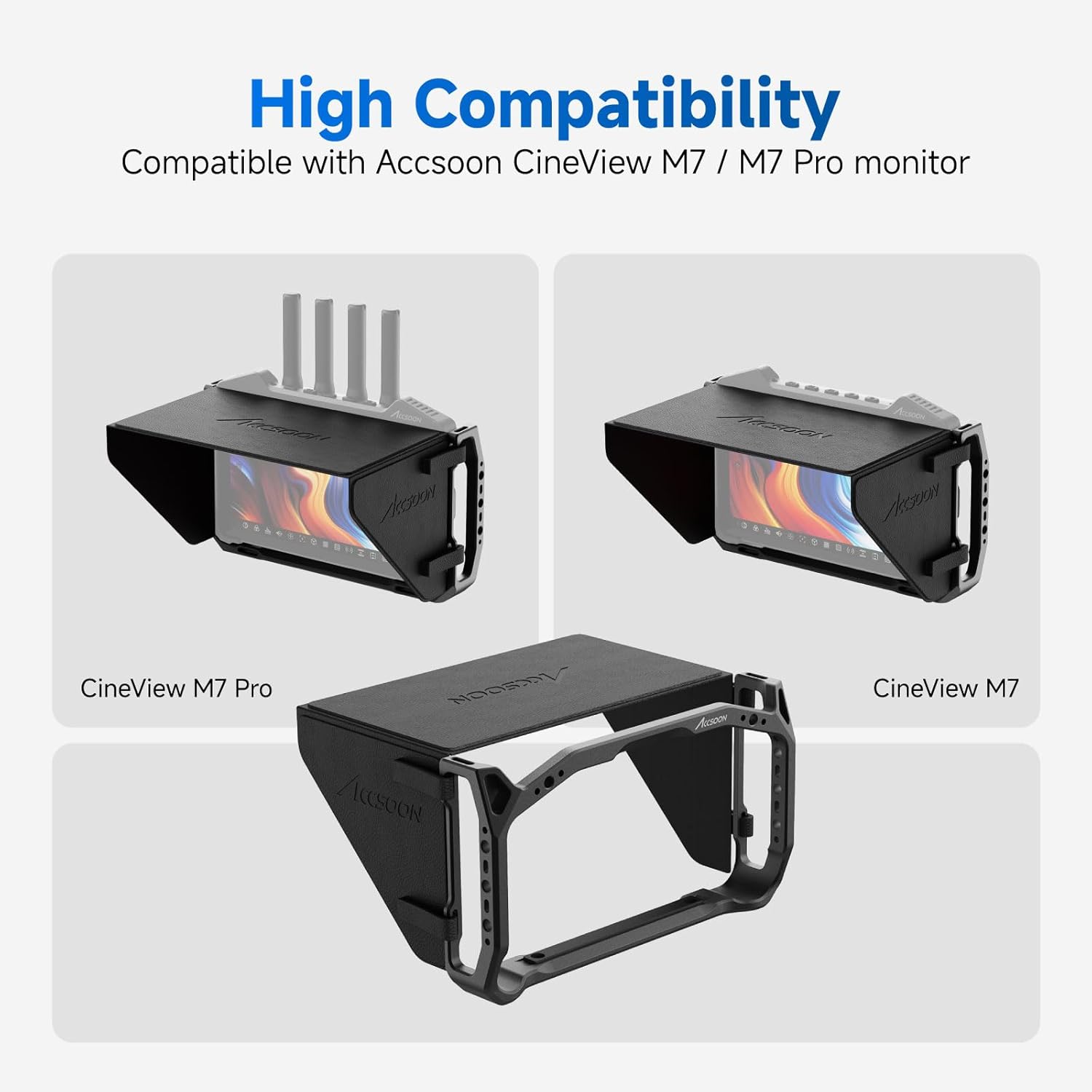 Accsoon CineView M7/M7 Pro 7 inch Camera Field Monitor Cage& Sunshade Kit for CineView M7 Pro Wireless Video Transmission System with Multiple Anti-Rotation 1/4” Mounts, Weight 222g - Image 5