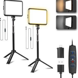 2-Pack Portable Photography Lighting Kit, Arsoer 8" 2800K-6500K Dimmable Studio Lights with Tripod, USB Powered Video Light for Photography/Zoom/Video Conference/Live Streaming/YouTube/Tiktok/Ins