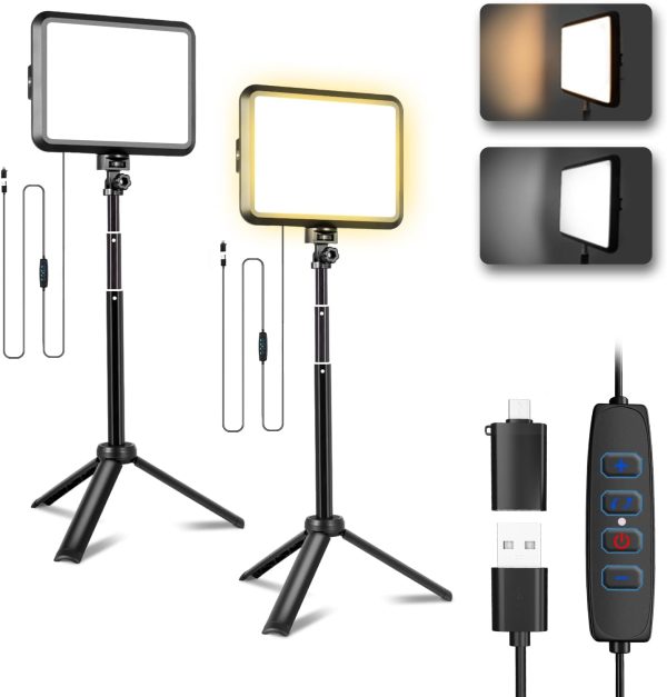 2-Pack Portable Photography Lighting Kit, Arsoer 8" 2800K-6500K Dimmable Studio Lights with Tripod, USB Powered Video Light for Photography/Zoom/Video Conference/Live Streaming/YouTube/Tiktok/Ins