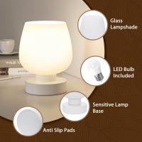 Touch Table Lamp for Nightstand - Small Bedside Lamp for Bedroom Living Room Night Stands, Desk Lamp with White Glass Shade for Small Spaces, 3 Way Dimmable, LED Bulbs, Gifts - Image 8