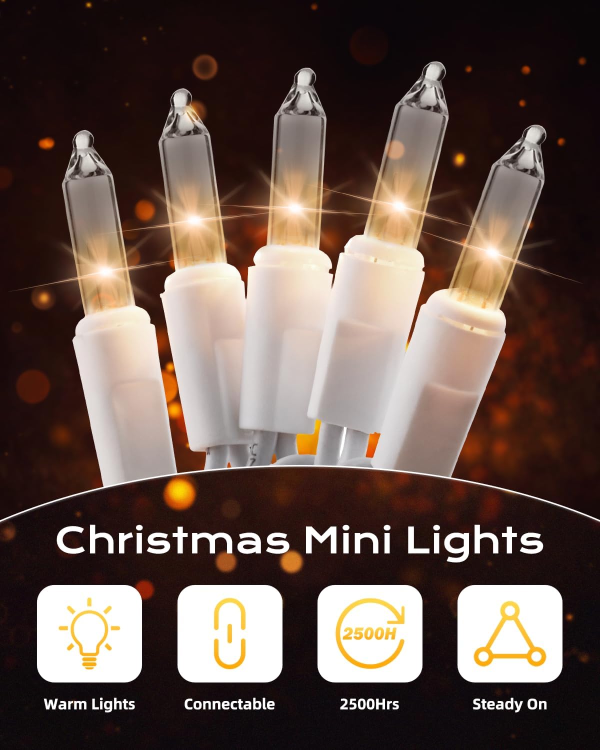 Brightown Christmas String Lights, 100-Count 26.5ft Clear Incandescent Bulb Mini Lights for Indoor Holiday Decor, Christmas Tree Garland Wedding Party Multi-Use Decoration, White Wire - Image 7