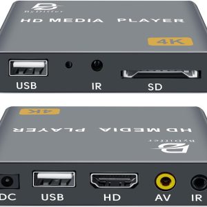 ByDiffer 4K Digital Media Player, TV MP4 Video Player for USB Drives and SD Cards, Ultra HD, H.265/HEVC, Digital Signage, Looping and Auto Playback, HDMI and AV Output (Grey)