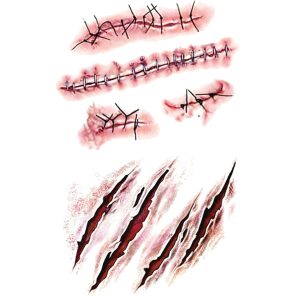 20 Sheets Halloween Body Face Scar Realistic Temporary Tattoos Stickers Horror Realistic Waterproof Fake Bloody Wound Stitch Stickers Makeup for Halloween Party Cosplay