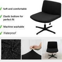 Armless Office Chair Cover, Waterproof Jacquard, Mid Back Wide Seat, Elastic Criss Cross Design (Black) - Image 3