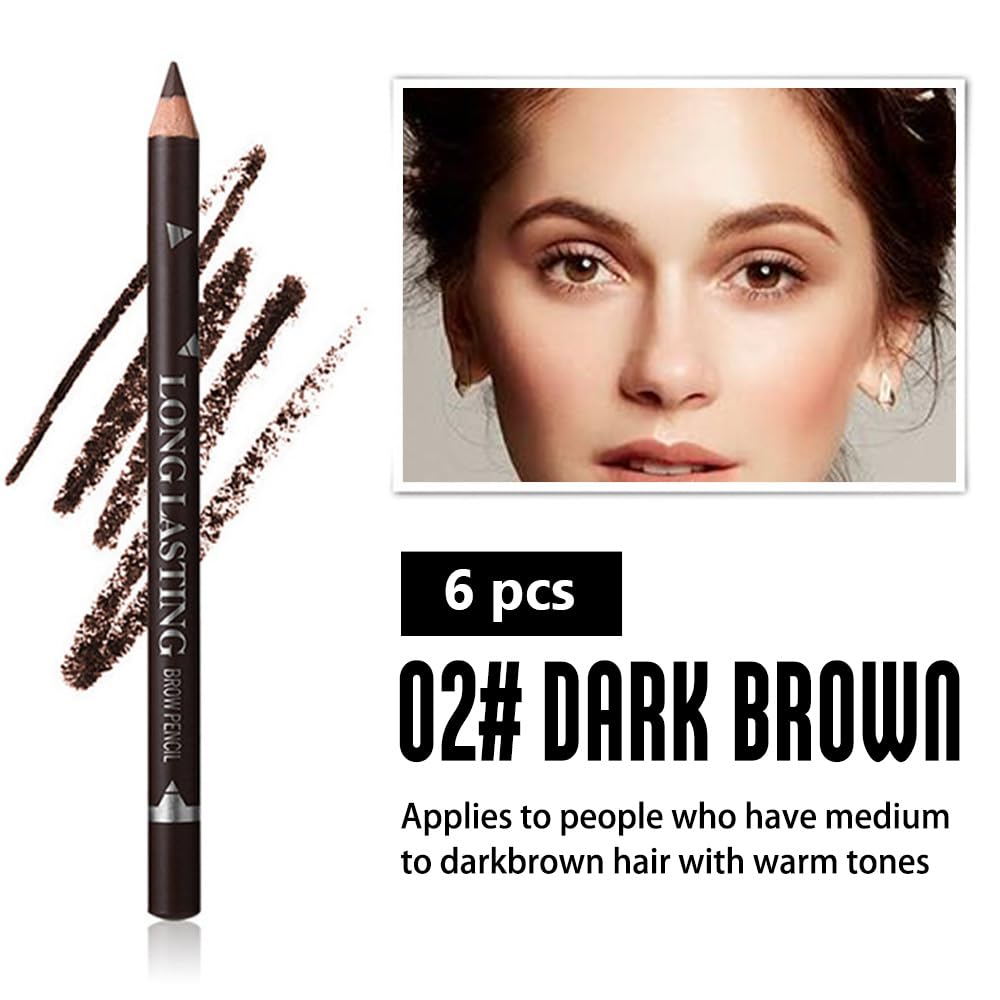 6Pcs Eyebrow Pencils for Women, Wooden Hard-Core Dark Brown Eyebrow and Eyeliner Pencil, Long Lasting Waterproof and Sweat-Proof, Beginner Makeup Brow Pencil,Create a Natural Eye Brow Makeup - Image 2