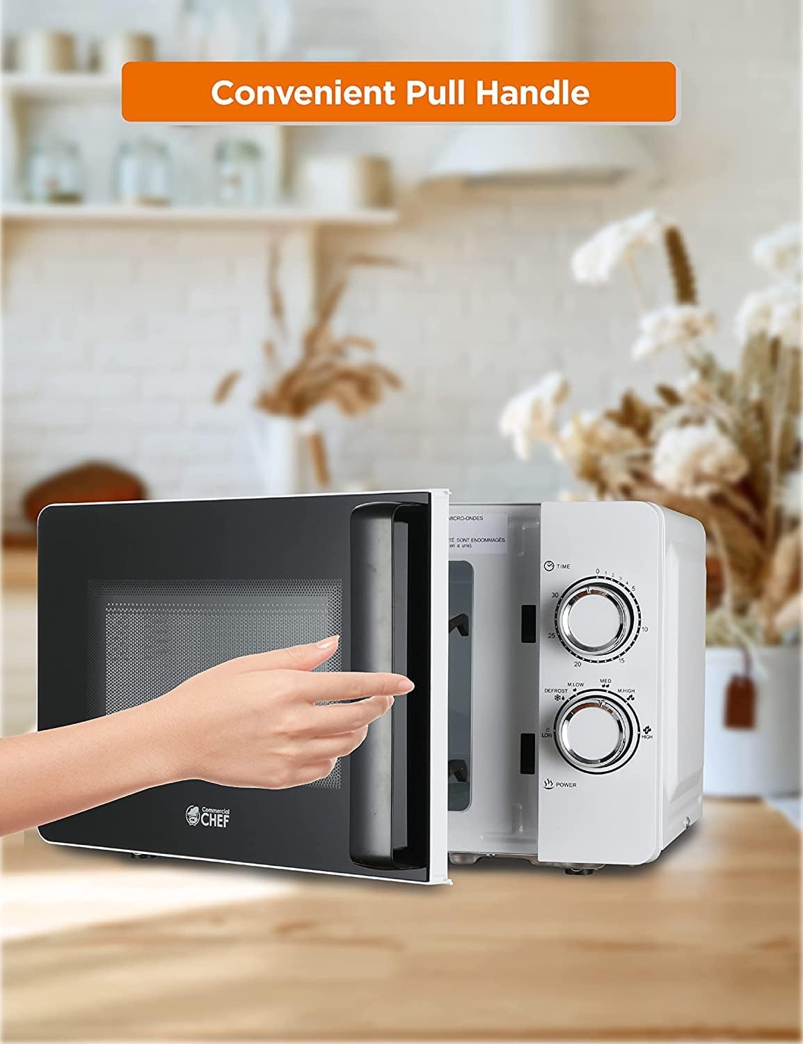 Commercial CHEF Small Microwave 0.7 Cu. Ft. Countertop Microwave with Mechanical Control, White Microwave with 6 Power Levels, Outstanding Portable Microwave with Convenient Pull Handle - Image 5