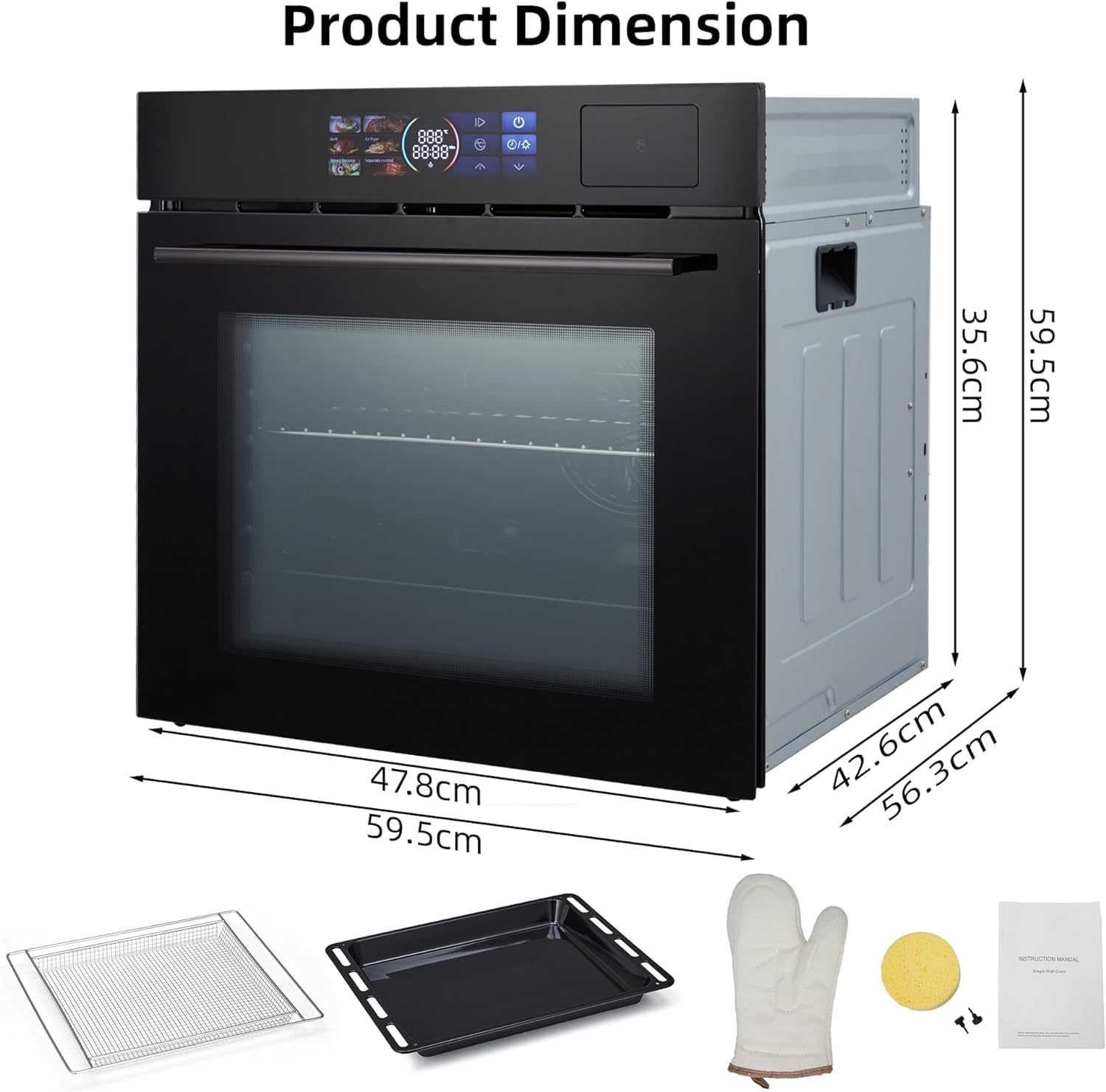 Garvee 24 in Single Wall Oven, Built-in Electric Steam Oven with 8 Baking Modes and Air Frying, 2.5 Cu.Ft. Convection Wall Oven with Stainless Stain Finish, Colorful Touch Screen, Black - Image 7