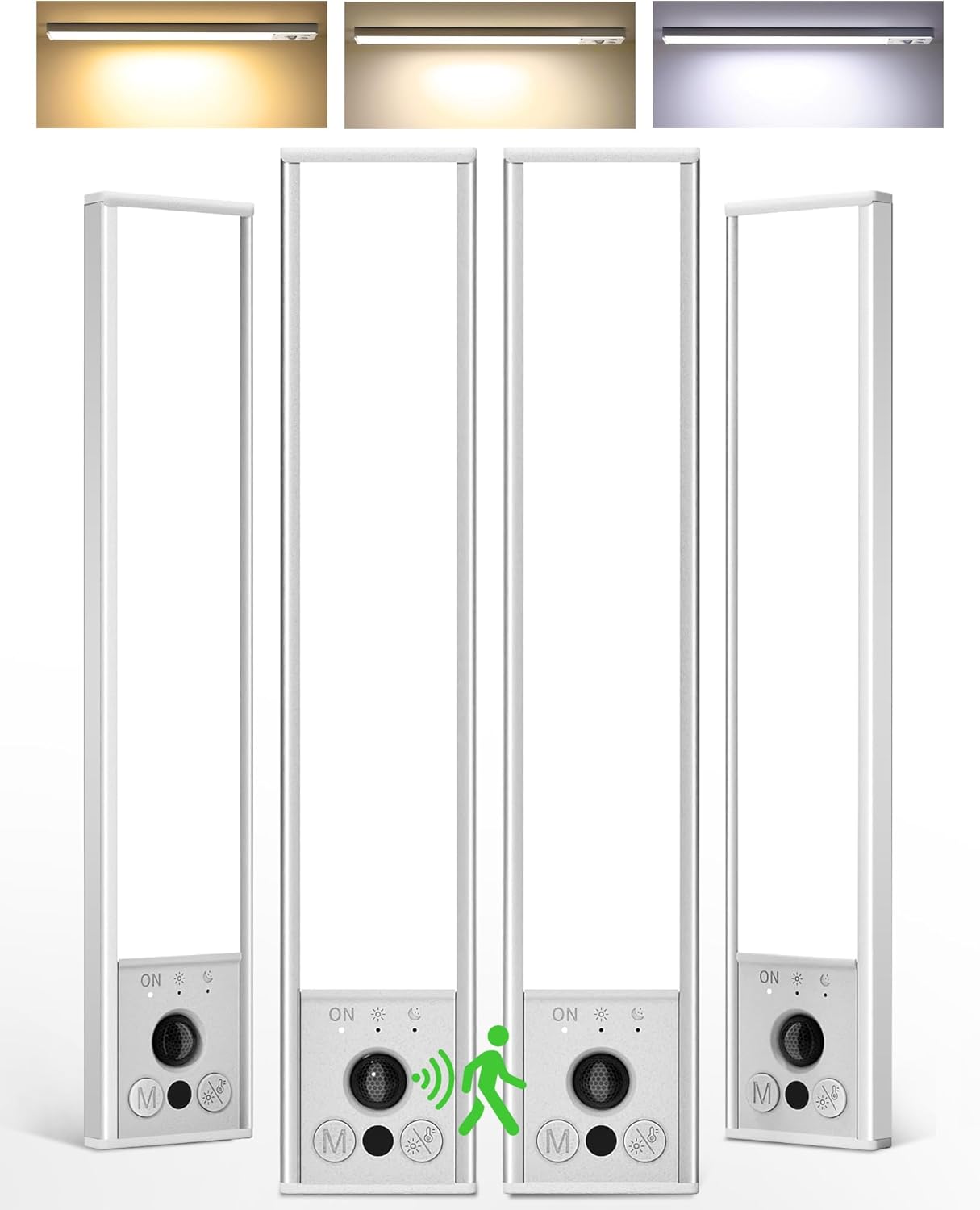 EZVALO 4-Pack Under Cabinet Lights, 2300mAh Rechargeable Motion Sensor Light Indoor, Wireless Closet Lights Battery Operated, with 3 Color Temps, Dimmable, Magnetic, for Kitchen, Stair, Pantry(8inch)