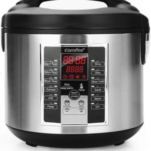 COMFEE' Rice Cooker, Slow Cooker, Steamer, Stewpot, Sauté All in One (12 Digital Cooking Programs) Multi Cooker (5.2Qt ) Large Capacity. 24 Hours Preset & Instant Keep Warm, Black/Silver (MB-M25)