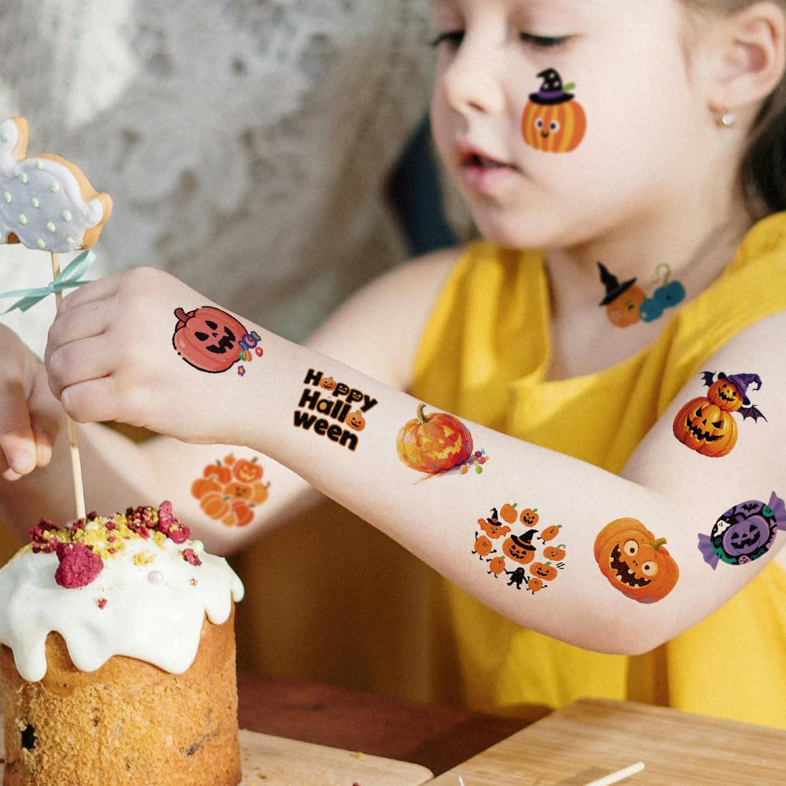 Glitter Halloween Pumpkin Temporary Tattoos for Kids - 74 Individually Sheets Pumpkin Tattoo Stickers for Kids Halloween Party Favors Treats Goodie Bag Fillers - Image 4