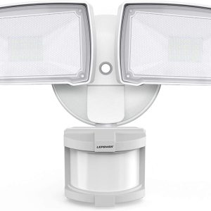 LEPOWER LED Motion Sensor Security Lights Outdoor, 30W 3200LM, 5500K, IP65 Waterproof, 2 Head Motion Detector Flood Light for Garage, Yard, Porch, White (NOT Solar Powered)