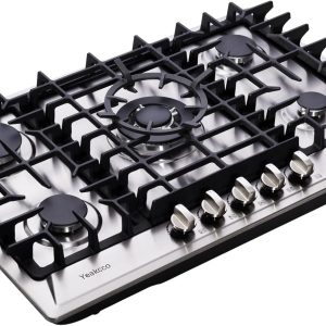 30 Inch 5 Burner Stainless Steel Gas Cooktop - Propane/Natural Gas Convertible Dual Fuel Stovetop