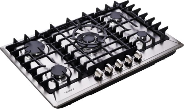 30 Inch 5 Burner Stainless Steel Gas Cooktop - Propane/Natural Gas Convertible Dual Fuel Stovetop