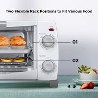 Dominion 4 Slice Small Toaster Oven Countertop, Retro Compact Design, Multi-Function with 30-Minute Timer, Bake, Broil, Toast, 1000 Watts, 2-Rack Capacity, White - Image 4